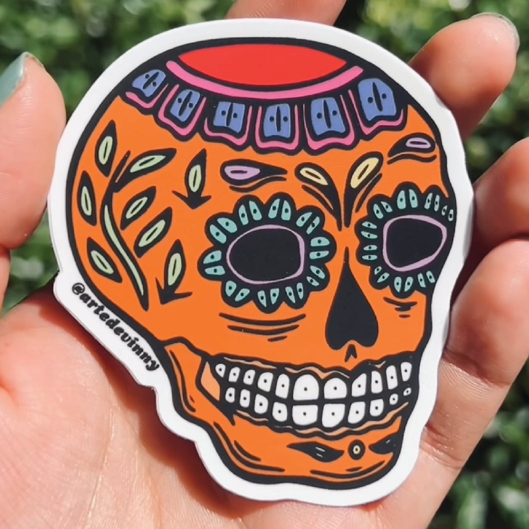 Orange Sugar Skull Sticker
